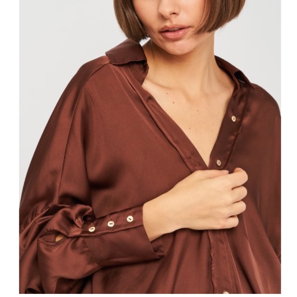 Zara brown satin half button down blouse size S - Picture 4 of 9